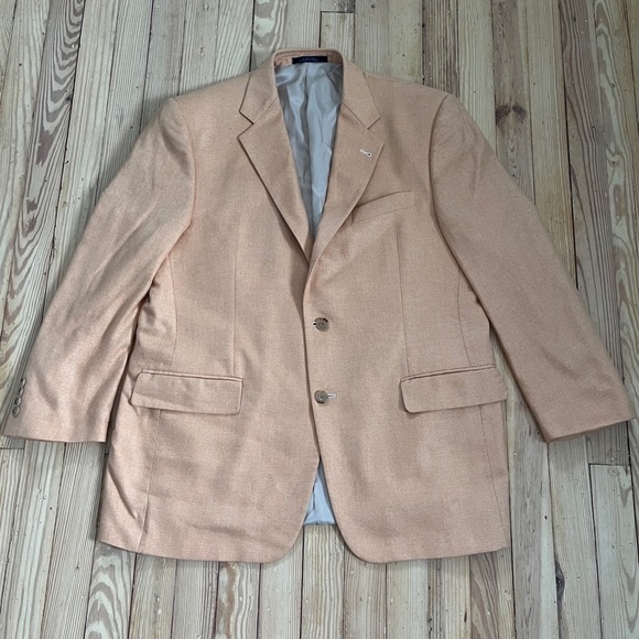 Joseph Abboud Men 42R Silk Blazer Peach Salmon Two Button Sport Coat Made in USA